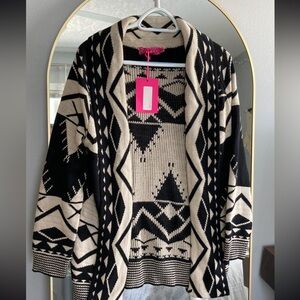 Boohoo Black and Cream Geometric Cardigan Sweater